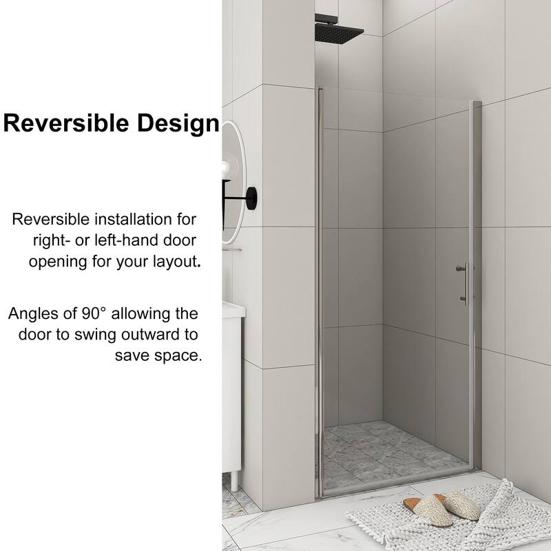 30/32/34/36 Inch Semi-Frameless Pivot Shower Door with Clear Tempered Glass