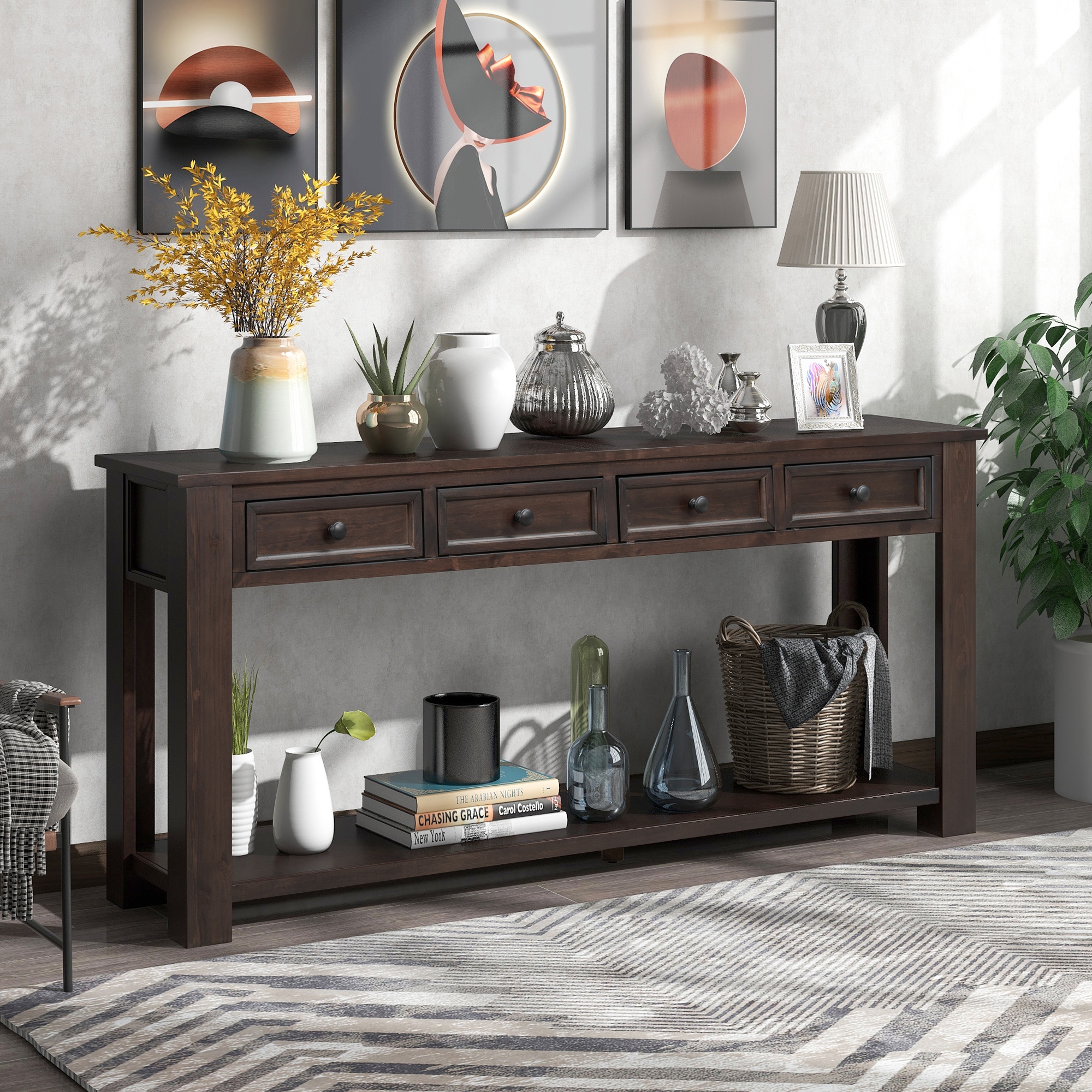 Solid wood console discount table with storage