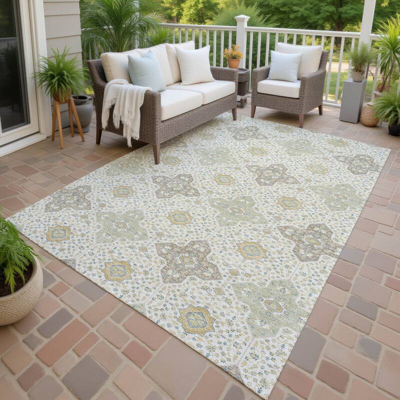 Machine Washable Indoor/ Outdoor Traditional Columbus Chantille Rug - Ivory - 10' x 14'