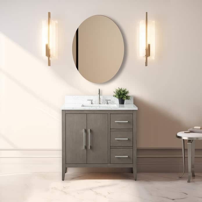 Vanity Art 36" Single Sink Bathroom Vanity Cabinet with Engineered Marble Countertop