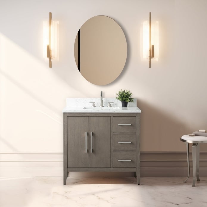 Vanity Art 36" Single Sink Bathroom Vanity Cabinet with Engineered Marble Countertop