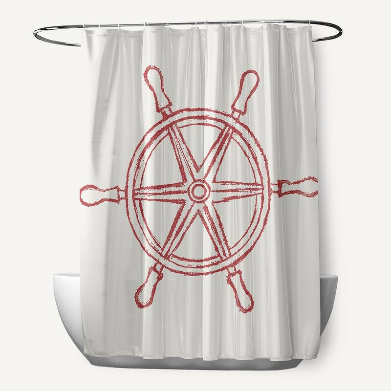 Large Ship Wheel Shower Curtain - Ligonberry Red
