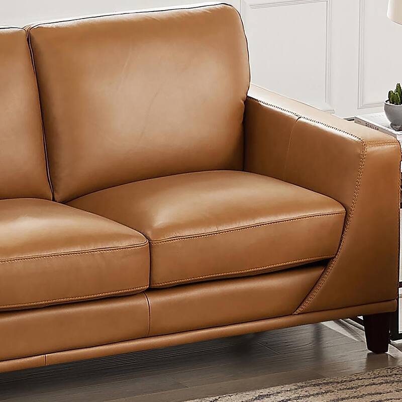 Hydeline Soma Top Grain Leather Loveseat With Feather, Memory Foam and Springs