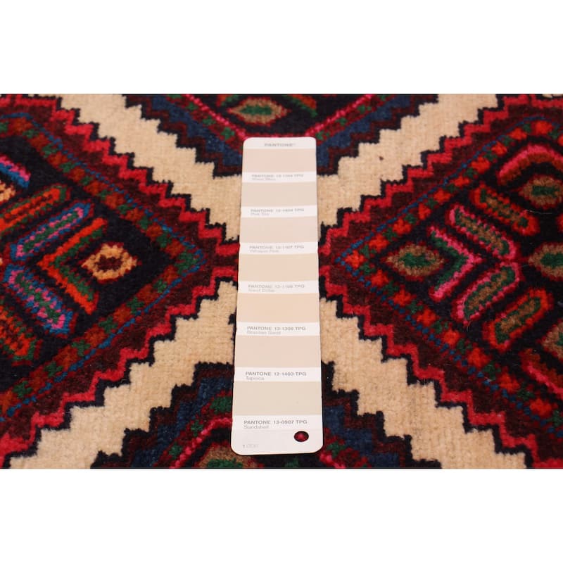 ECARPETGALLERY Hand-knotted Andelz Cream, Red Wool Rug - 3'5 x 10'4