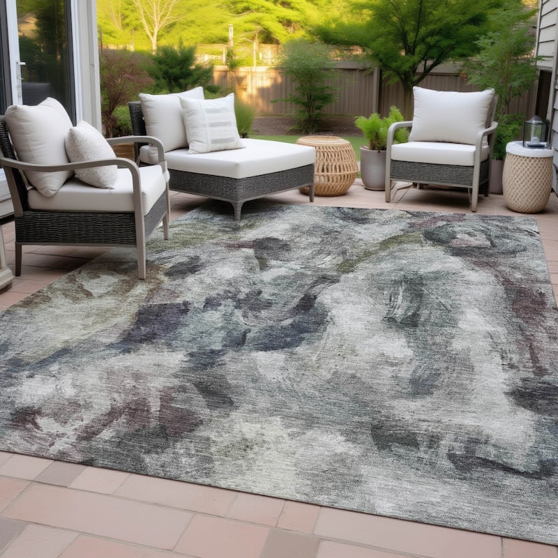 Machine Washable Indoor/Outdoor Modern Brushstrokes Chantille Rug