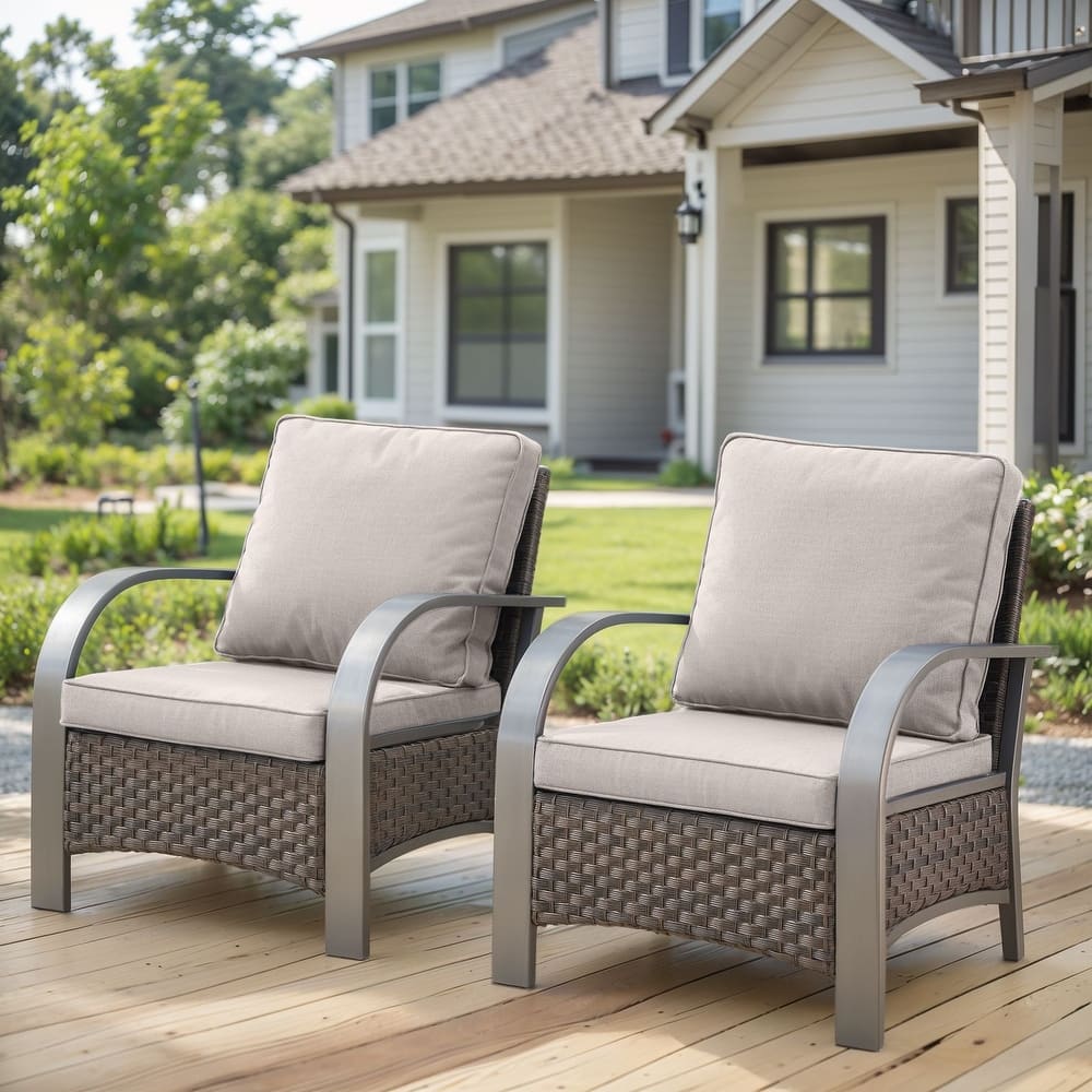 2 Patio PE Wicker Chairs with Soft Cushion