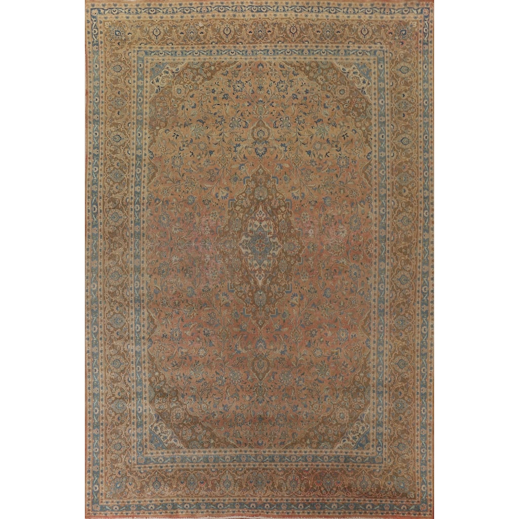 Hand Knotted Oriental 100% Wool Carpet Traditional Floral Oranges & Rust Mashad Area Rug - 12' 6'' X 9' 5''