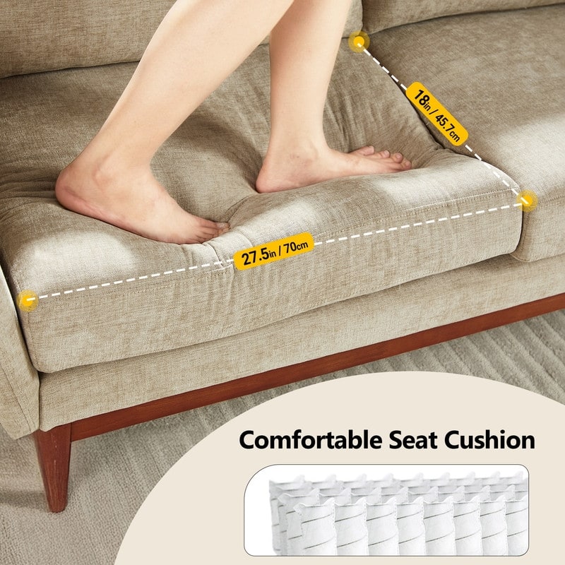 Linen Blend Mid-Century Modern Small Spaces Loveseat Two-Seater Sofa With Solid Wood Base