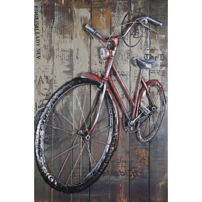Vintage Red Bicycle Bike 3D Wall Art Wood Metal Canvas Painting Mixed Media