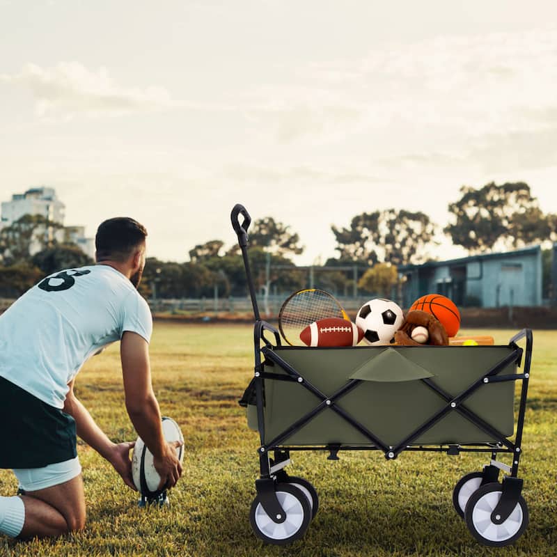 Collapsible Utility Wagon with Storage Straps - 225lb Capacity Foldable Cart, Army Green