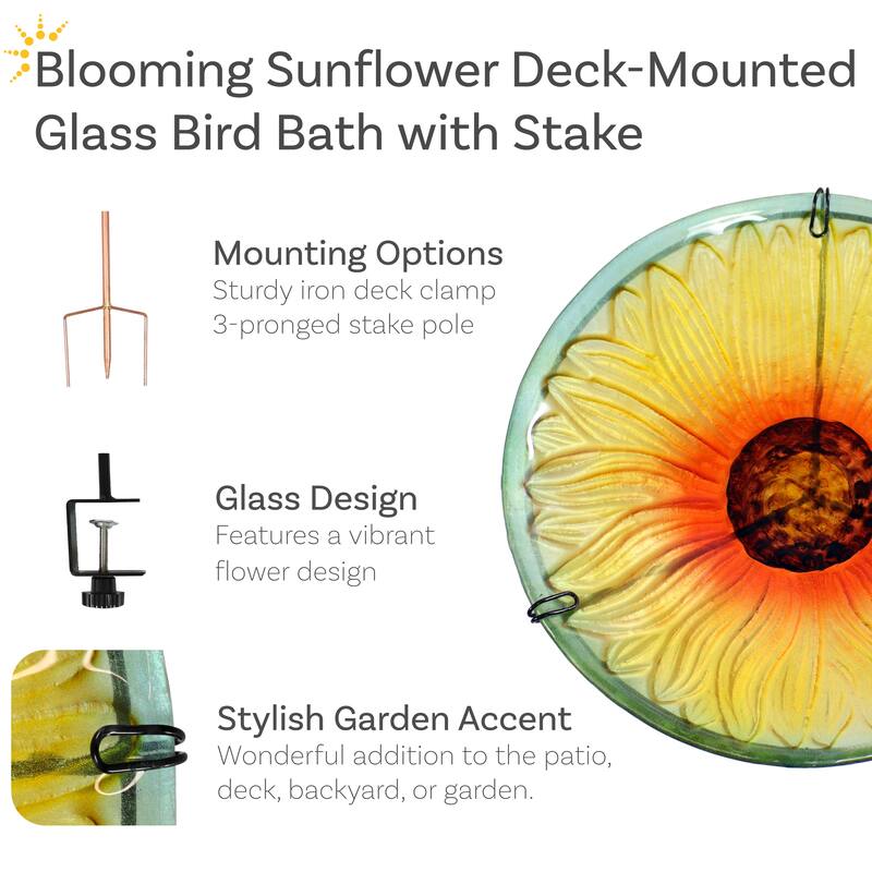 Deck-Mounted Glass Bird Bath with Stake
