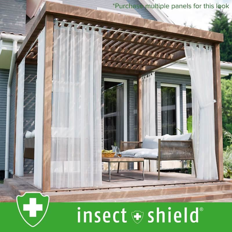 Outdoor Insect Shield Leno Stripe Tab Top Panel - 52"Wx96"L - White
