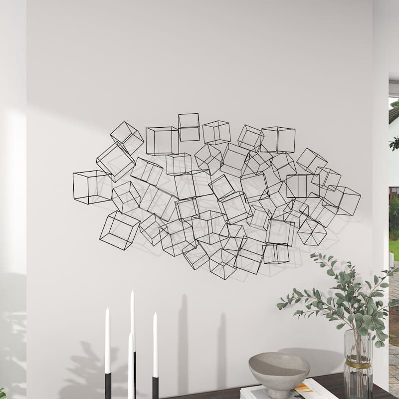 Metal Geometric 3D Square Home Wall Decor - Black or Gold - Roche River Decor