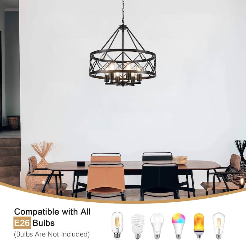 6- Light Dimmable Classic Geometric Drum Chandelier for Foyer Kitchen Island Living Room - N/A