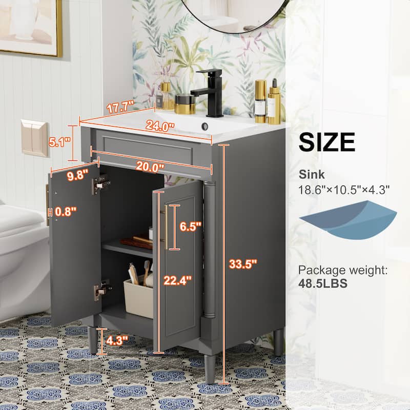 24"/30"/36" Retro Bathroom Vanity W/ Drop in Sink Combo Cabinet Set