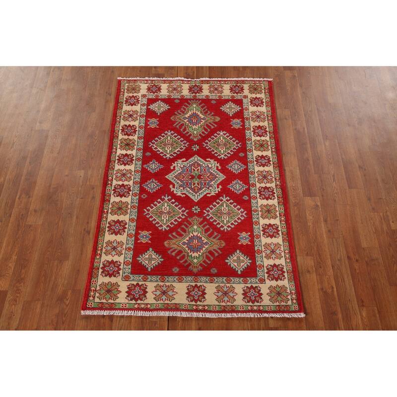 Traditional Kazak Accent Rug Handmade Geometric Wool Carpet - 3'4"x 5'0"