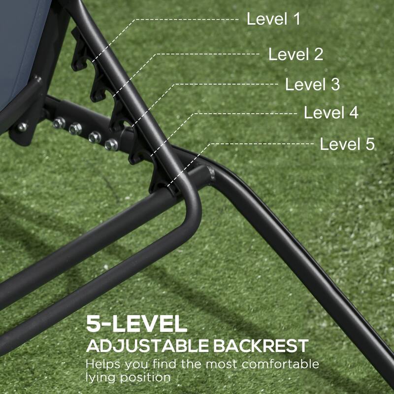 Outsunny Patio Chaise Lounge Chair Set of 2, 2 Piece Outdoor Recliner with Wheels, 5 Level Adjustable Backrest