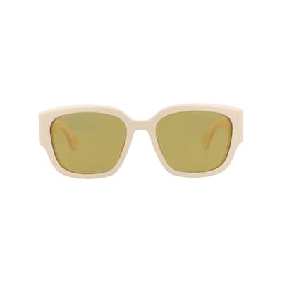 Alexander McQueen Square-Frame Recycled Acetate Sunglasses, Nicotine Lens, Shiny Solid Ivory Frame
