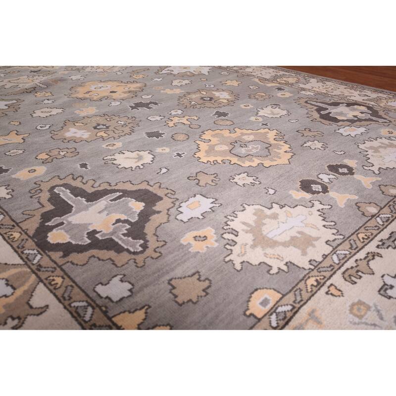 Gray Oushak Oriental Area Rug Handmade Floral Wool Carpet - 9'0" x 11'8"