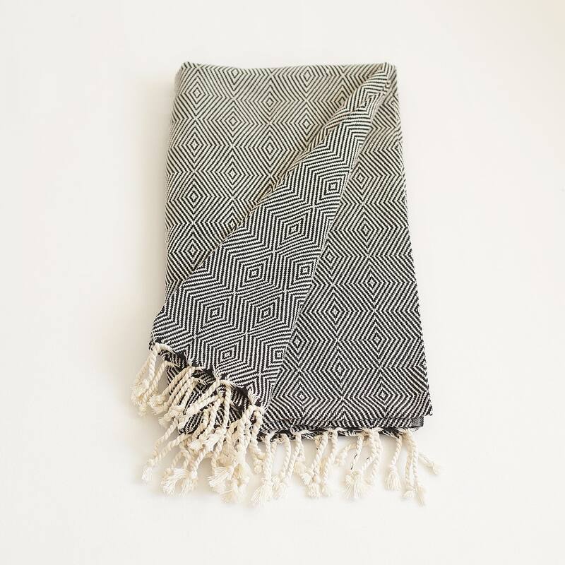 Turkish Cotton Handwoven Set of 2 Throw Blankets with Tassels