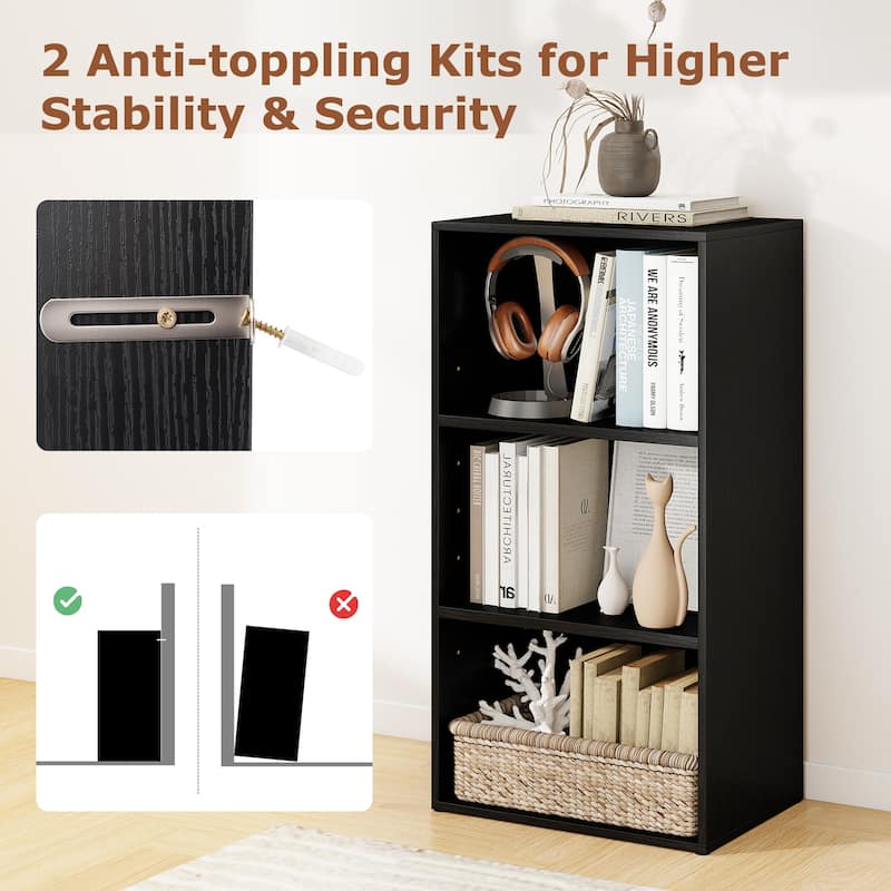 Gymax 3-Tier Cube Bookcase Modern Open Bookshelf w/ Adjustable Shelves - See Details