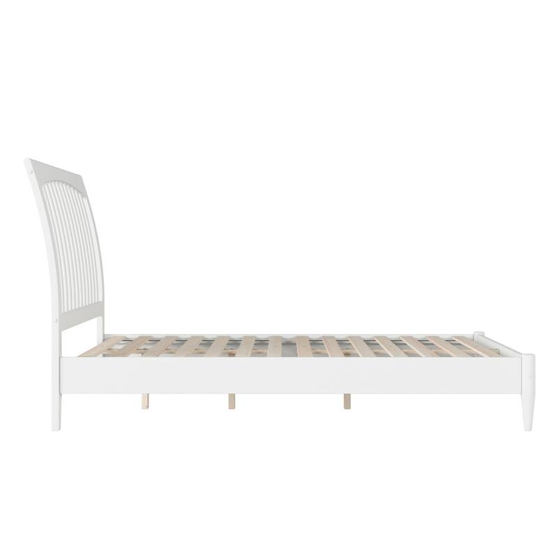 Modern Platform Bed - Solid Wood Sleigh Bed with USB Charging - Low Profile Bed Frame for Bedroom - White Finish