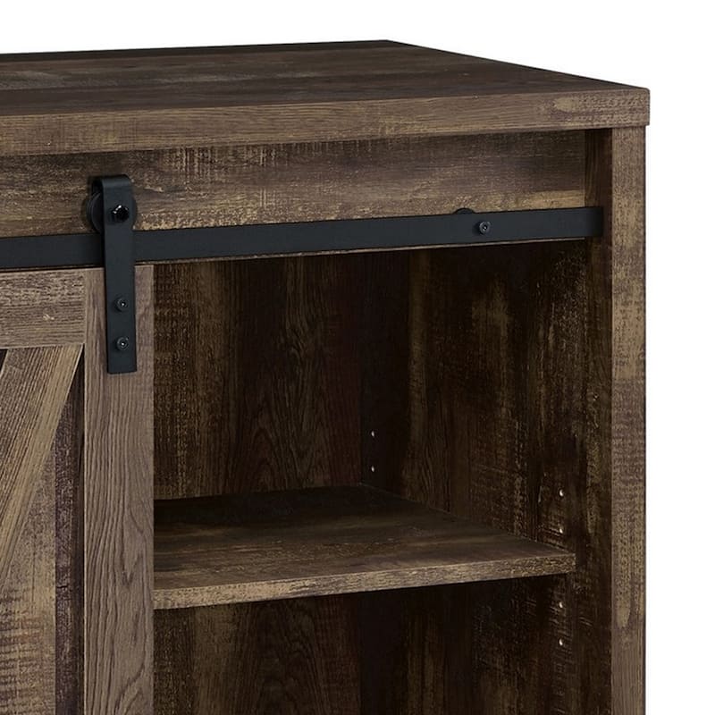 42 Inch Bar Cabinet with Single Sliding Door, Two Open Shelves, Black