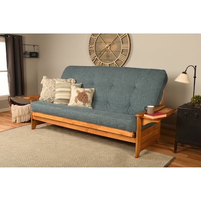 Somette Phoenix Queen-size Futon Set in Butternut Finish with Linen Mattress