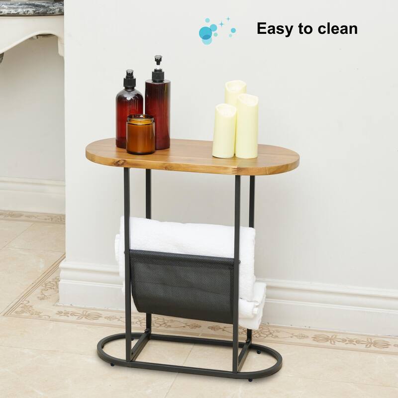 Acacia Oval Small Side Tables With Magazine Organizer Set of 2