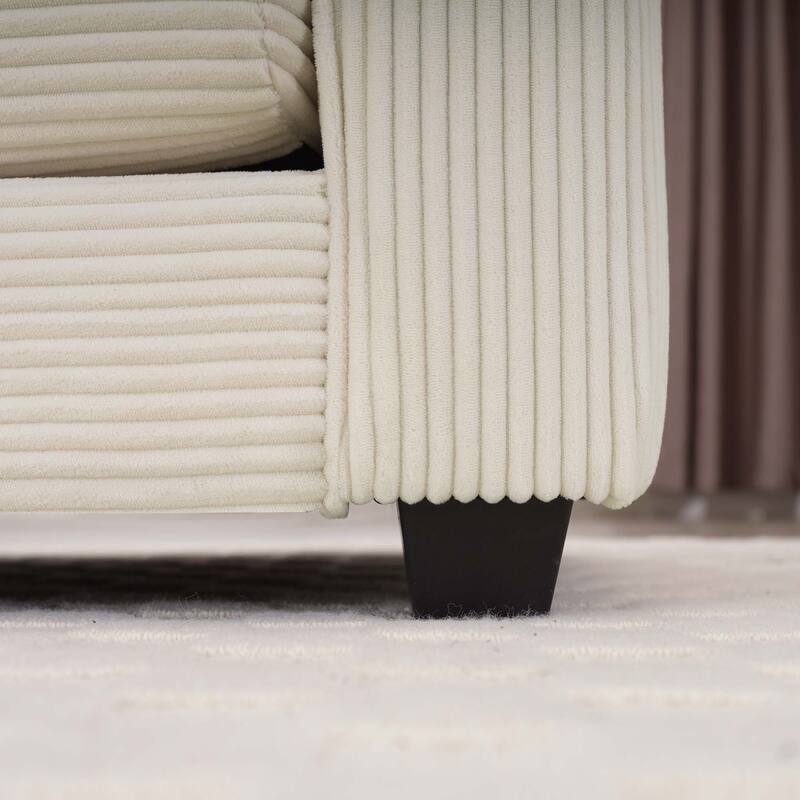 Comfortable 4-Seat Sectional Sofa with High-Resilience Foam & Matching Footstool - Corduroy Upholstery