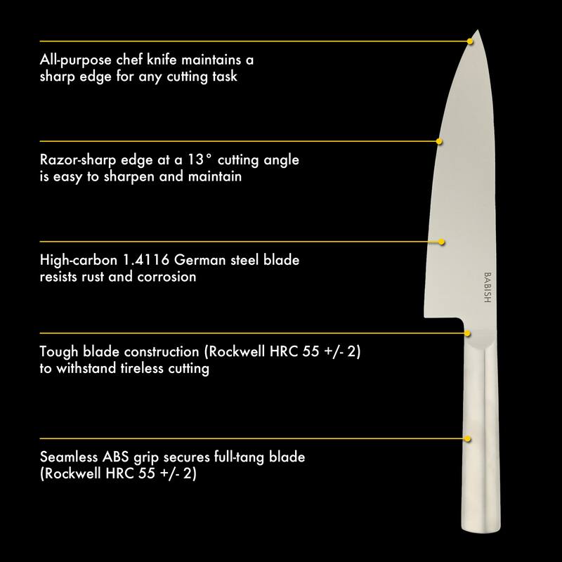 Babish High Carbon 1.4116 German Steel Full Tang 8-Inch Chef Knife - for Chopping, Slicing, Dicing & Everyday Prep