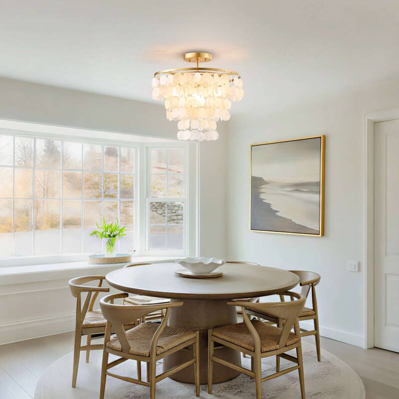 Paula 4-Light Glossy Bronze Finish Natural White Shell Flush Mount - 18 inches in diameter x 17.5 inches H