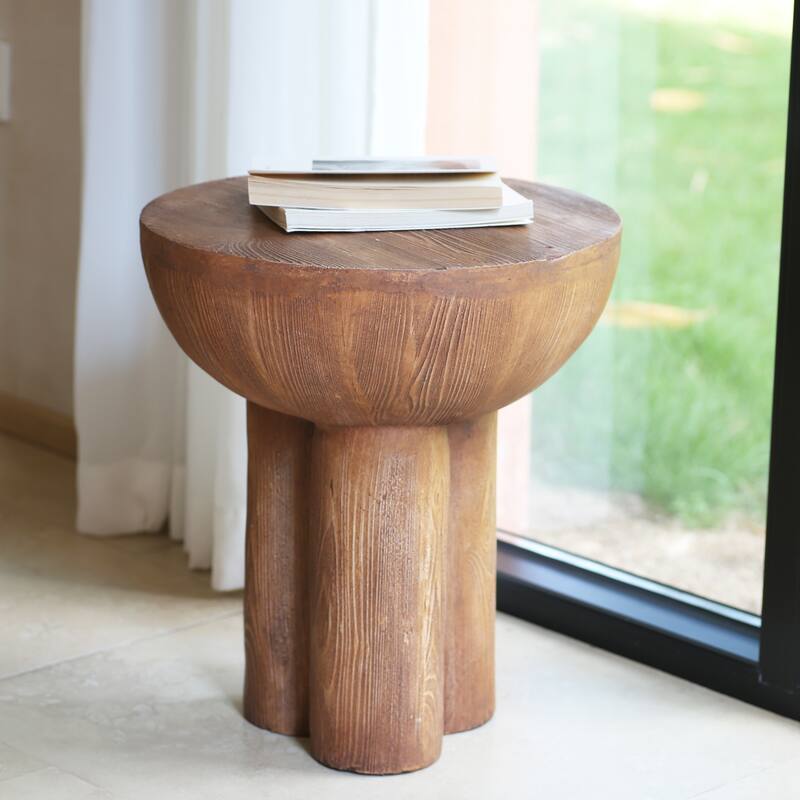 Christopher Knight Home - Marchand MGO Patio Three-Legged Wood-Grain Round Side Table - Brown