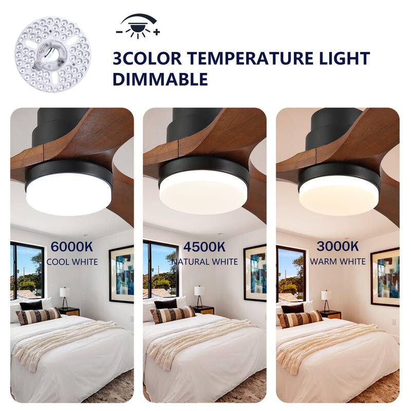 42 Inch Ceiling Fans with Lights and Remote, Outdoor Ceiling Fan for Patios with Light 3 Blades Modern Ceiling Fan - Black