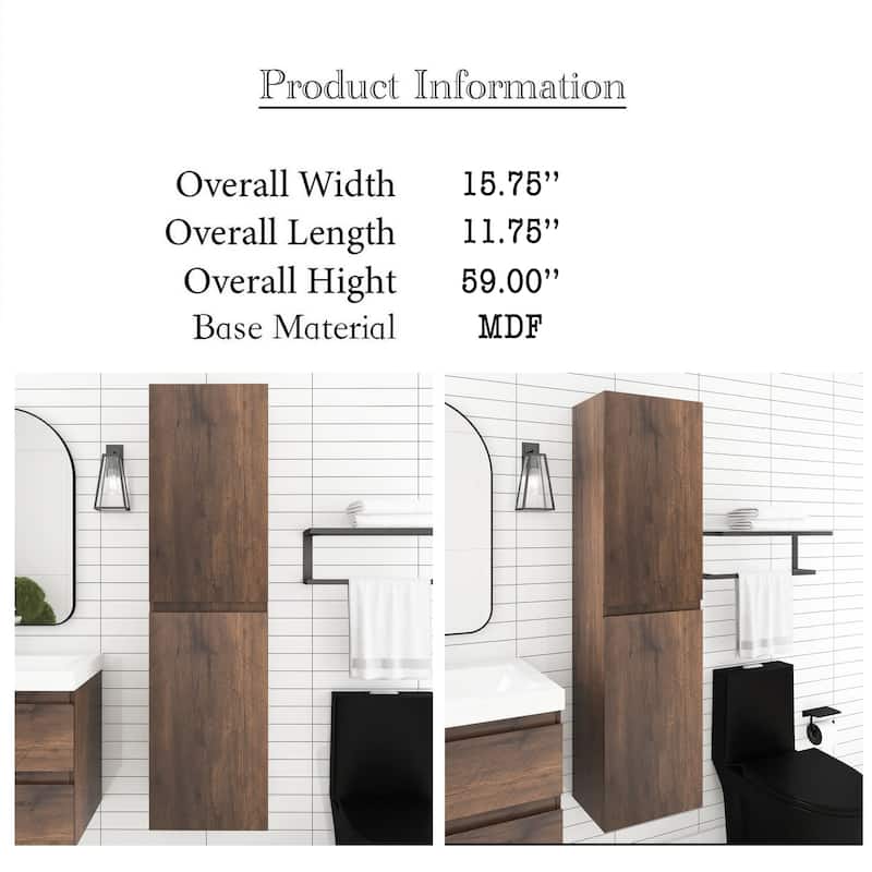 60" Tall MDF 2-door Accent Cabinet with Interior Shelves - 15.75'' x 59''