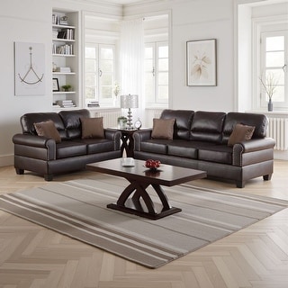 LA TERRE SHOP SALON de BLACK 2個セット Benjara 2 Pc Sofa and Loveseat Set, Espresso Brown Faux Leather