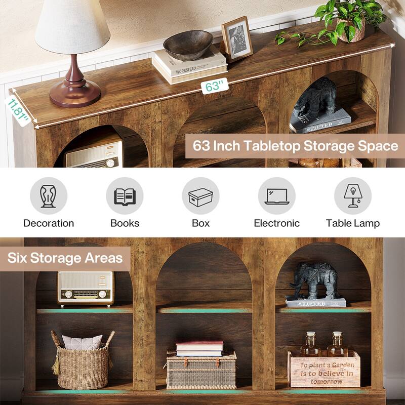 Farmhouse Console Table, 63'' Long Entryway Table with 3 Tier Storage