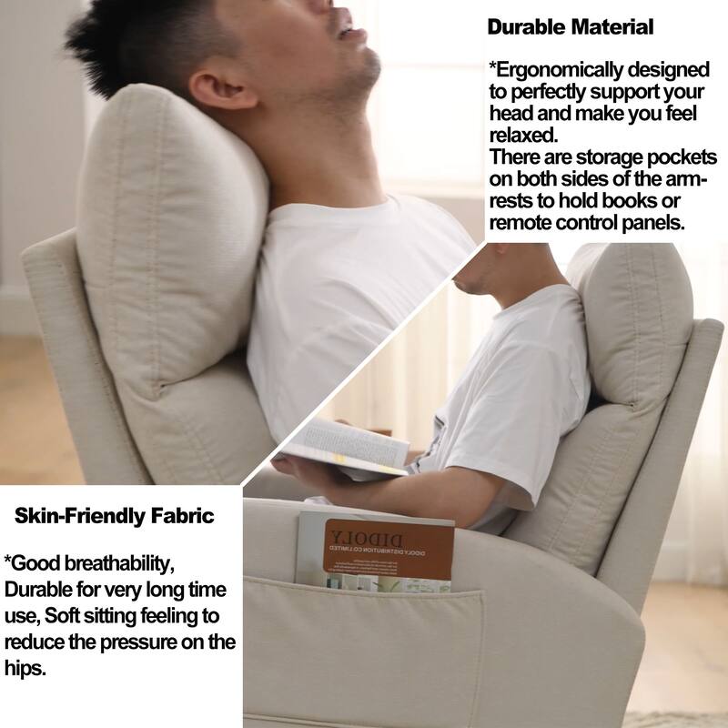 Teddy Fabric Rocking Chair with Side Pockets & High Back Support