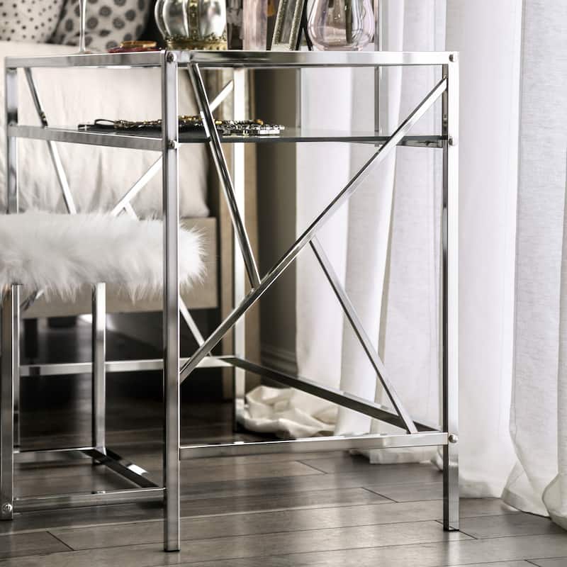 Furniture of America Davila Glam Metal 3-Piece Makeup Vanity Set with Mirror and Bench
