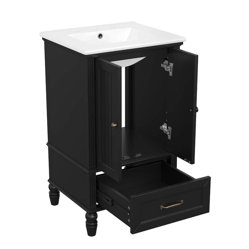 20" Bathroom Vanity with Sink, Bathroom Cabinet with Two Doors, Magnetic Door Stopper and Adiustable Foot Pads, A Drawer