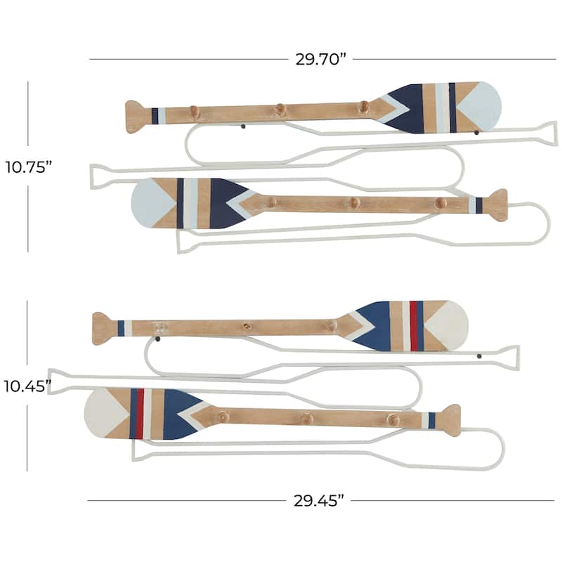 Light Brown Wood 12 Hangers Paddle Wall Hook with Stripe Patterns (Set of 2)