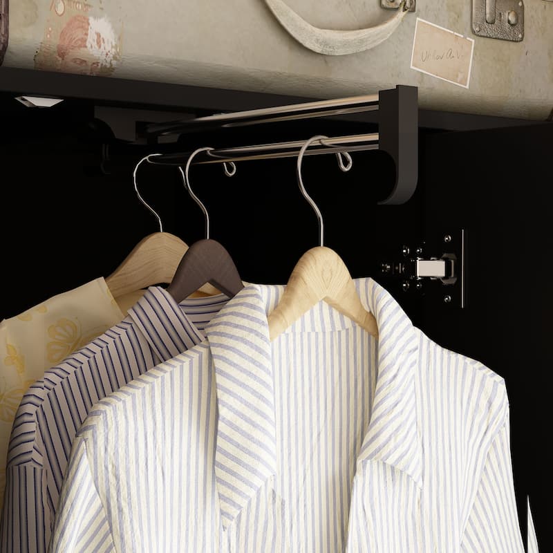 Wardrobe Closet Armoire wi/Mirror & Scalable Hanging Rod Space Saving