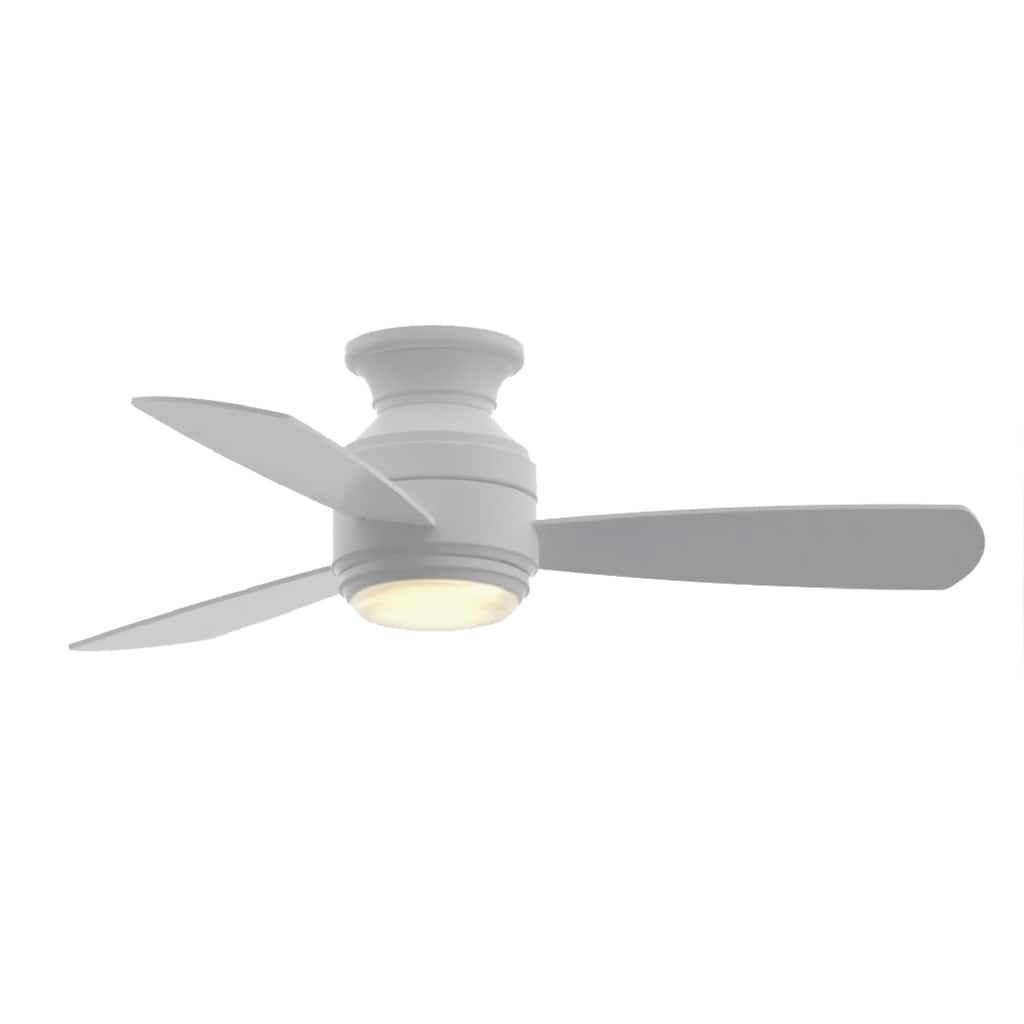 Fanimation Studio Collection Level 44 inch Matte White Flush Mount Ceiling Fan with LED Light and Wall Control