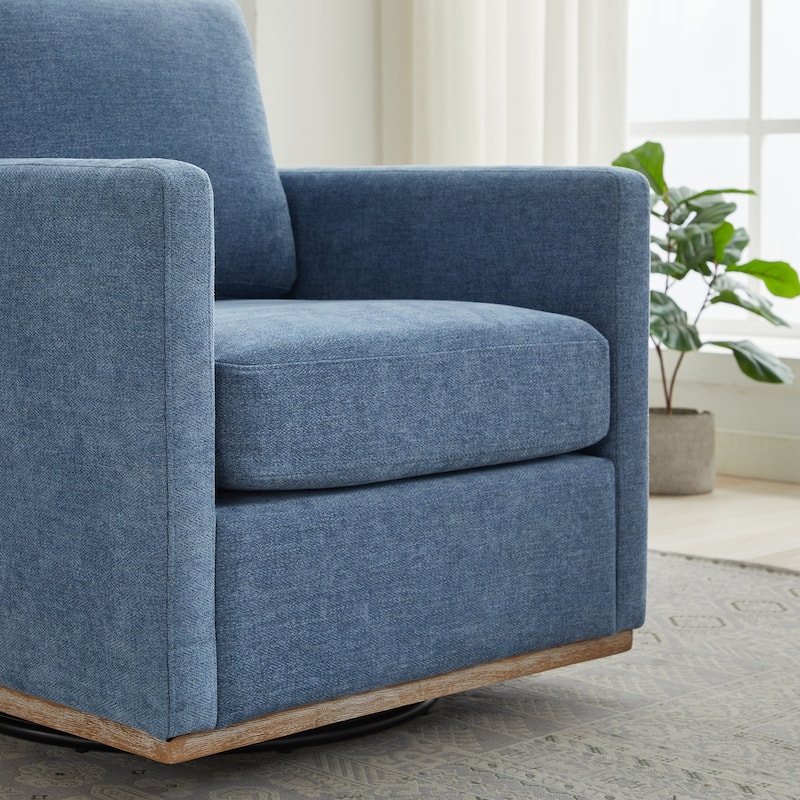 Chenille Square Swivel Accent Chair with 360掳 Rotation, Removable Back Cushion, and Solid Wood Frame