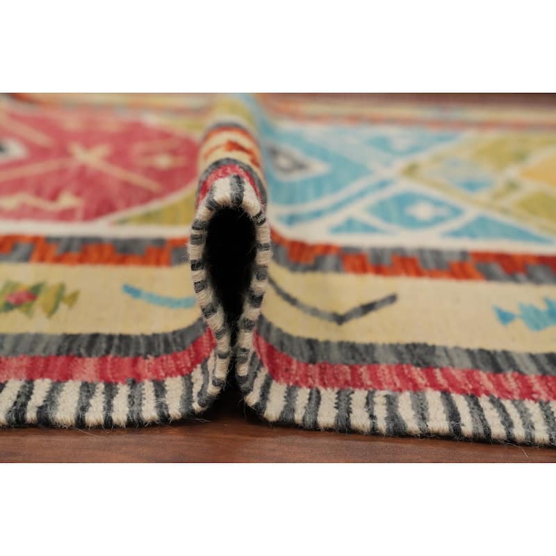 Hand Woven Oriental 100% Wool Carpet Southwestern Tribal Multi-Colored Kilim Area Rug - 8' 1'' X 4' 10''