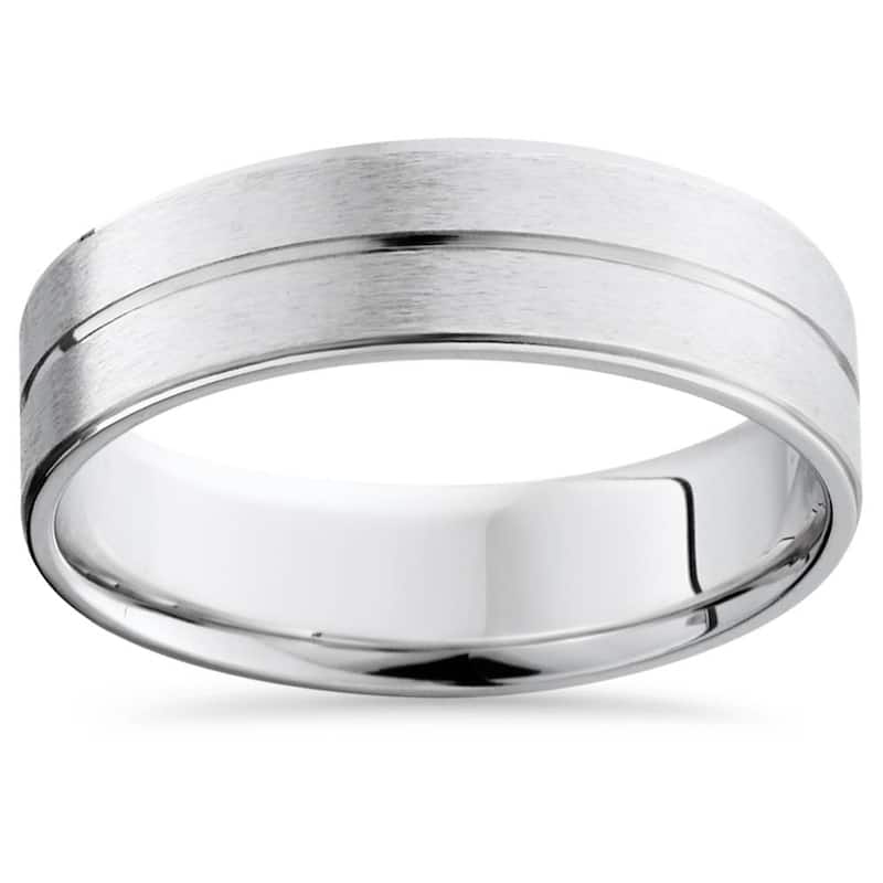 Mens White Gold Flat Comfort Fit Wedding Ring Band