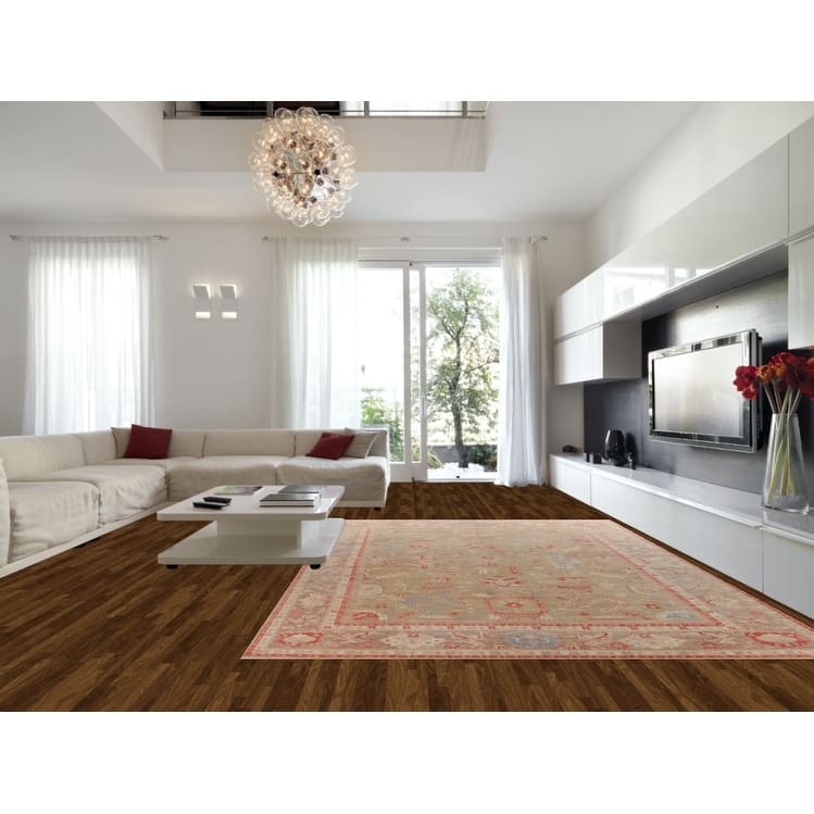 Hand Knotted Oriental 100% Wool Carpet Transitional All-Over Green Oushak Area Rug - 14' 10'' X 9' 11''
