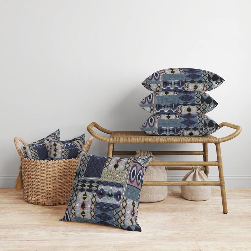 Patched Perfection Faux Suede Reversible Throw Pillow Blue and Pink