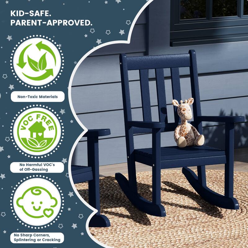 Laguna Kids Outdoor Poly Rocking Chair with Side Table 3-Piece Set