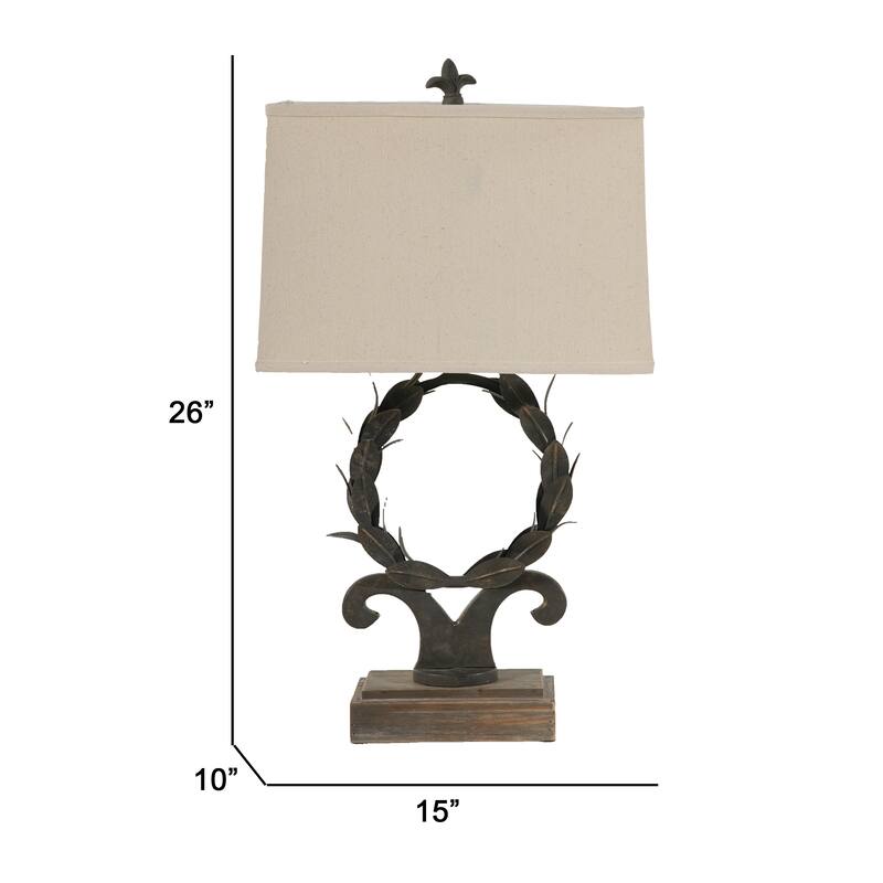 26 Inch Artisanal Table Lamp, Laurel Wreath Iron Frame, Off White, Black